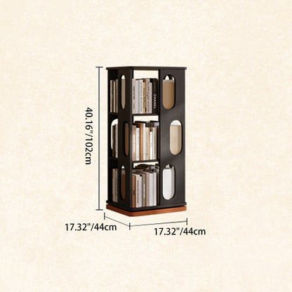 Contemporary Ash Wood Bookcase Storage Organizer - Rectangular 360° Rotating Solid Wood Bookshelf Tower 3/4/5/6 Tier For Home Office