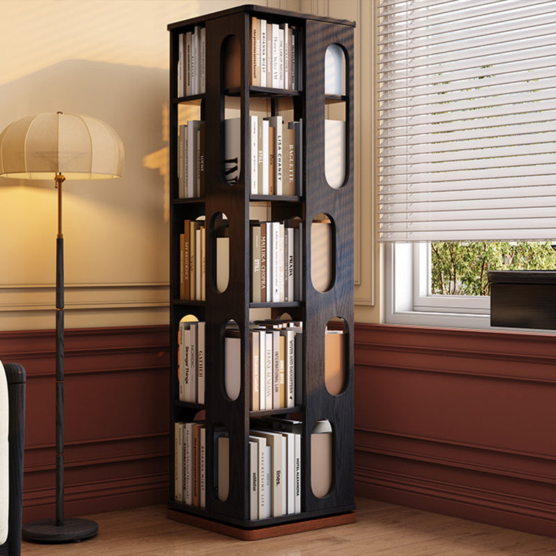Contemporary Ash Wood Bookcase Storage Organizer - Rectangular 360° Rotating Solid Wood Bookshelf Tower 3/4/5/6 Tier For Home Office