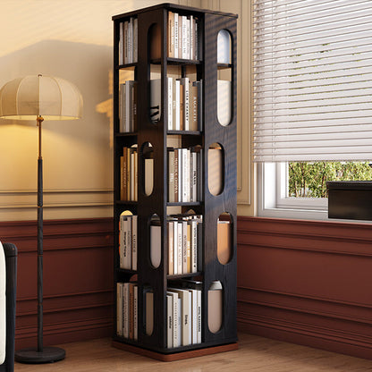 Contemporary Ash Wood Bookcase Storage Organizer - Rectangular 360° Rotating Solid Wood Bookshelf Tower 3/4/5/6 Tier For Home Office