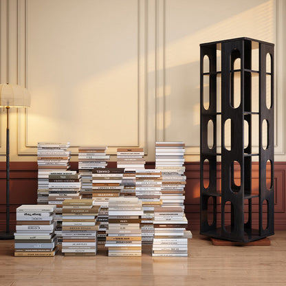 Contemporary Ash Wood Bookcase Storage Organizer - Rectangular 360° Rotating Solid Wood Bookshelf Tower 3/4/5/6 Tier For Home Office