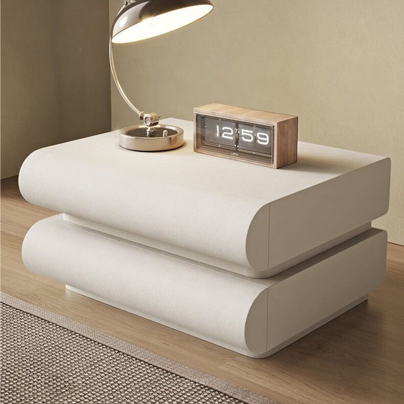 Modern Minimalist Rectangular Solid Wood Medium Density Fiberboard Microfiber Leather Nightstand 2-Drawer For Bedroom