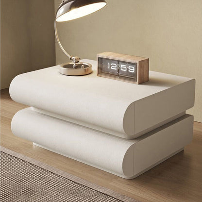 Modern Minimalist Rectangular Solid Wood Medium Density Fiberboard Microfiber Leather Nightstand 2-Drawer For Bedroom