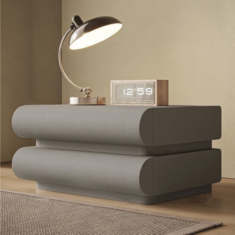 Modern Minimalist Rectangular Solid Wood Medium Density Fiberboard Microfiber Leather Nightstand 2-Drawer For Bedroom