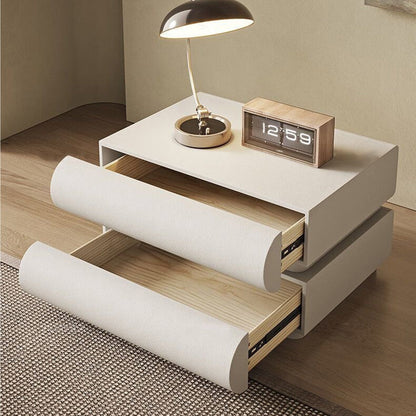 Modern Minimalist Rectangular Solid Wood Medium Density Fiberboard Microfiber Leather Nightstand 2-Drawer For Bedroom