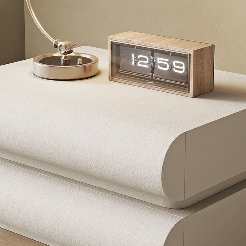 Modern Minimalist Rectangular Solid Wood Medium Density Fiberboard Microfiber Leather Nightstand 2-Drawer For Bedroom