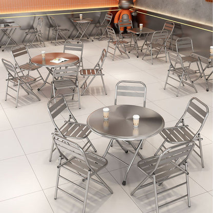 Contemporary Industrial Double-Layer Stainless Steel Rectangular Folding Dining Table & Chair Set For Restaurant