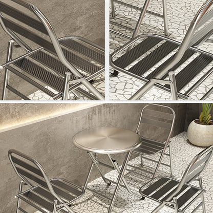Contemporary Industrial Double-Layer Stainless Steel Rectangular Folding Dining Table & Chair Set For Restaurant