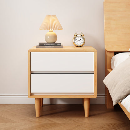 Modern Minimalist Multi-layer Solid Wood Rectangular Nightstand 2-Drawer For Bedroom