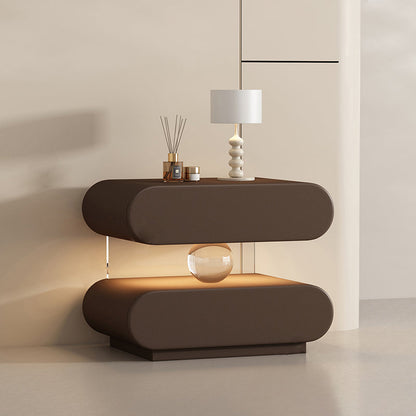 Modern Minimalist Rectangular Oval Solid Wood Cat Scratch Leather Acrylic Crystal Sensor Light Nightstand 2-Drawer Bedroom