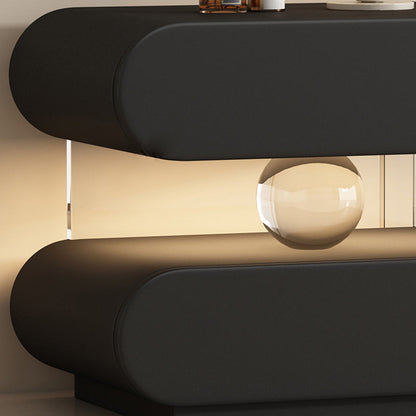 Modern Minimalist Rectangular Oval Solid Wood Cat Scratch Leather Acrylic Crystal Sensor Light Nightstand 2-Drawer Bedroom