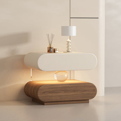 Modern Minimalist Rectangular Oval Solid Wood Cat Scratch Leather Acrylic Crystal Sensor Light Nightstand 2-Drawer Bedroom