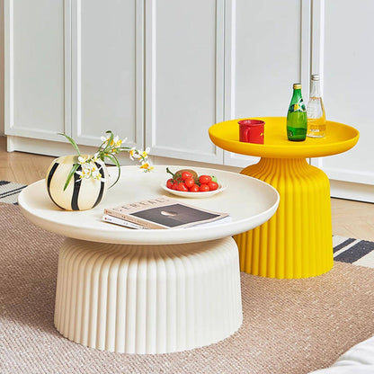 Contemporary Creative PP Round Striped Base Coffee Table For Living Room