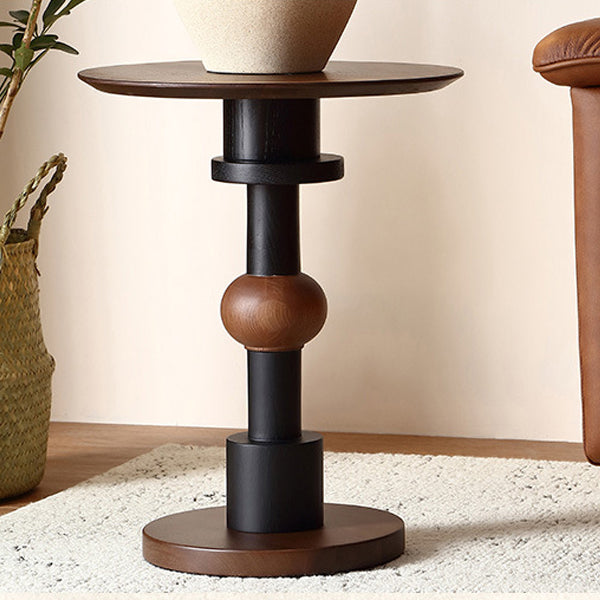 Modern Art Deco Round White Ash Sapele Side Table For Living Room