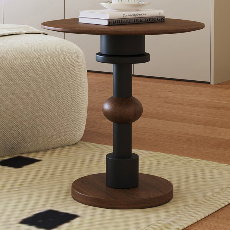 Modern Art Deco Round White Ash Sapele Side Table For Living Room