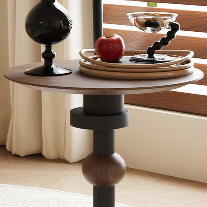 Modern Art Deco Round White Ash Sapele Side Table For Living Room