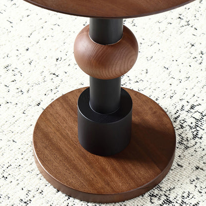 Modern Art Deco Round White Ash Sapele Side Table For Living Room