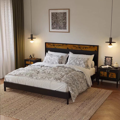 Traditional Vintage Square White Ash Wood Plywood Xiangyunsha Silk Nightstand 1-Cabinet/2-Drawer For Bedroom
