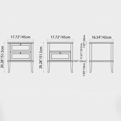 Traditional Vintage Square White Ash Wood Plywood Xiangyunsha Silk Nightstand 1-Cabinet/2-Drawer For Bedroom