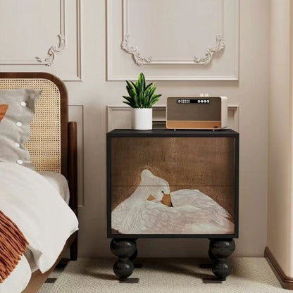 Traditional French Square Pine Wood Solid Wood Nightstand 2-Drawer For Bedroom