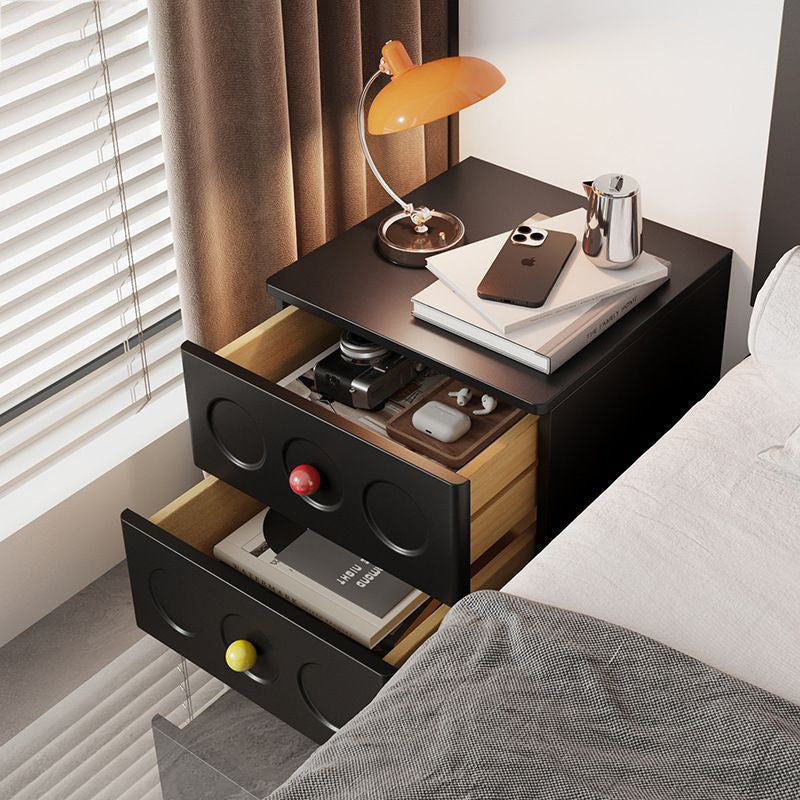 Traditional Vintage Square Rubberwood Pine Wood Multi-Layer Panel Nightstand 2-Drawer For Bedroom