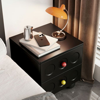 Traditional Vintage Square Rubberwood Pine Wood Multi-Layer Panel Nightstand 2-Drawer For Bedroom