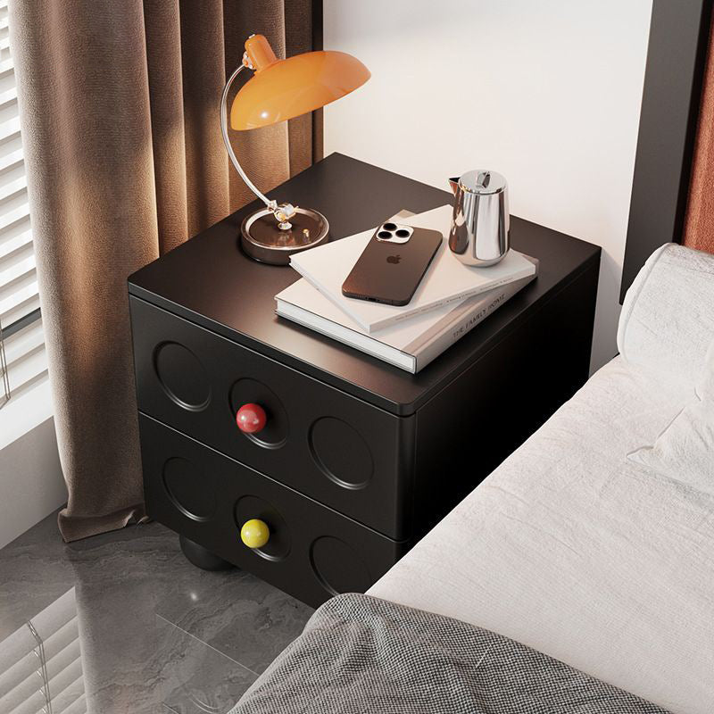 Traditional Vintage Square Rubberwood Pine Wood Multi-Layer Panel Nightstand 2-Drawer For Bedroom