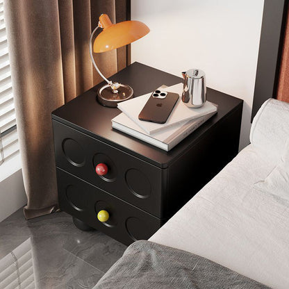 Traditional Vintage Square Rubberwood Pine Wood Multi-Layer Panel Nightstand 2-Drawer For Bedroom