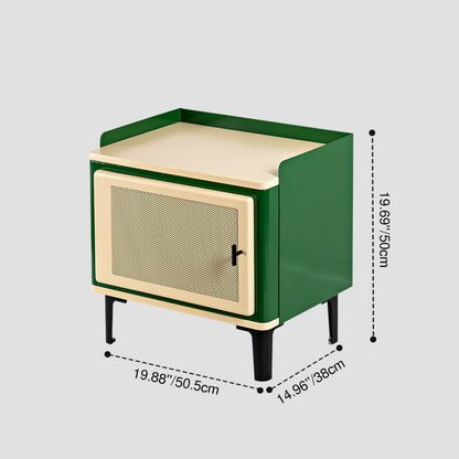 Modern Mid-Century Square Cold-Rolled Steel Sheet Galvanized Perforated Panel Nightstand 1-Cabinet For Bedroom