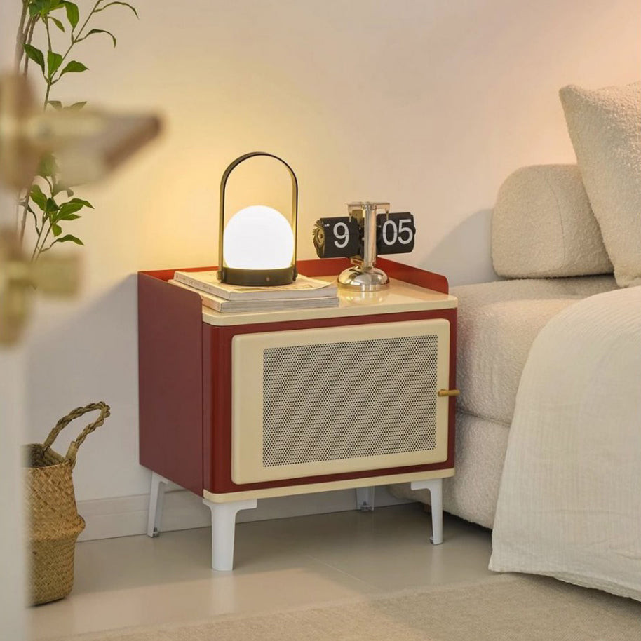 Modern Mid-Century Square Cold-Rolled Steel Sheet Galvanized Perforated Panel Nightstand 1-Cabinet For Bedroom
