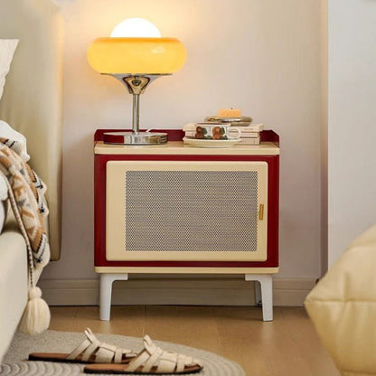 Modern Mid-Century Square Cold-Rolled Steel Sheet Galvanized Perforated Panel Nightstand 1-Cabinet For Bedroom