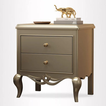 Traditional French Square Multi-Layer Solid Wood Panel Nightstand 2-Drawer For Bedroom