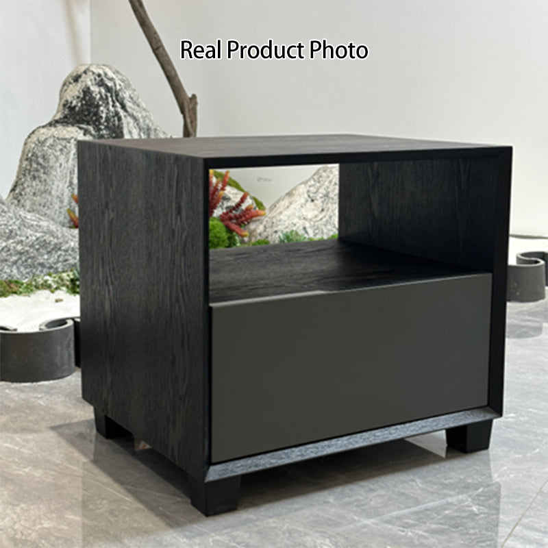 Modern Minimalist Square 1-Drawer Storage Dark Gray Nightstand For Bedroom