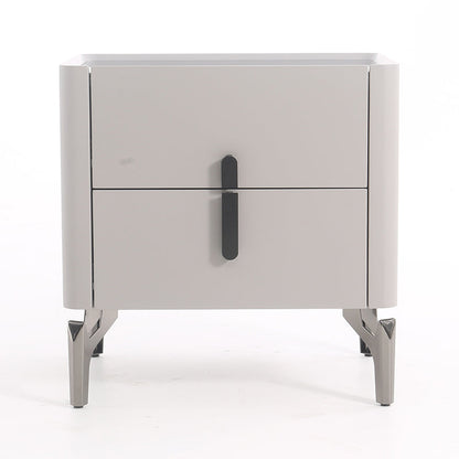 Modern Luxury Square 2-Drawer Storage Nightstand - Black Glass Top Bedside Table For Bedroom