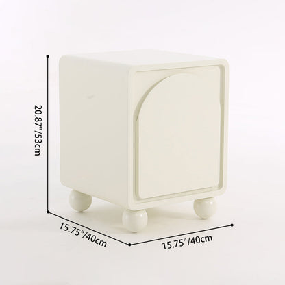 Contemporary Scandinavian Square Cream 1-Cabinet Accent Nightstand - Sculpted Arch Door & Ball Legs Bedside Table For Bedroom