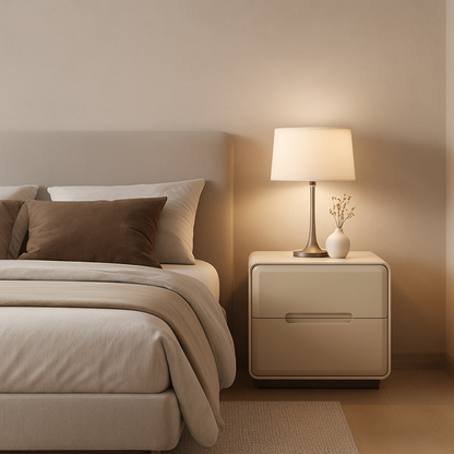Contemporary Scandinavian Square Cream White 2-Drawer Storage Nightstand For Bedroom