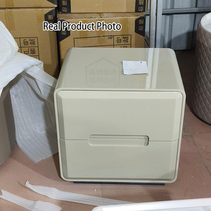 Contemporary Scandinavian Square Cream White 2-Drawer Storage Nightstand For Bedroom