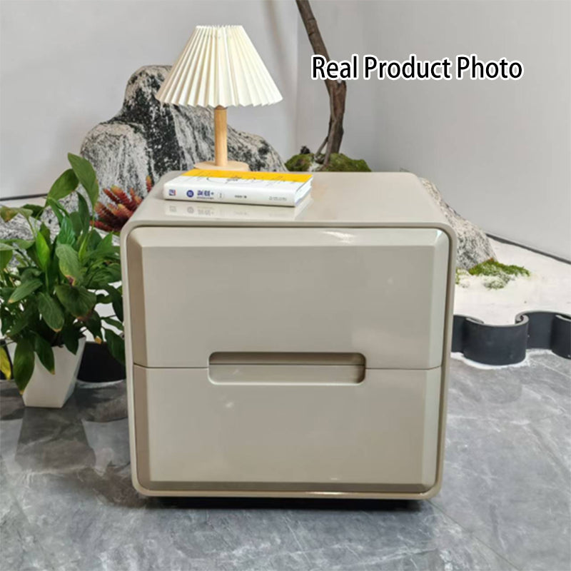 Contemporary Scandinavian Square Cream White 2-Drawer Storage Nightstand For Bedroom