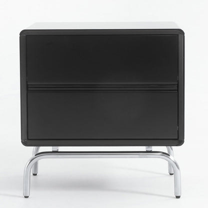Modern Minimalist Black 2-Drawer Storage Nightstand - Matte Finish Stainless Steel Base Bedside Table For Bedroom