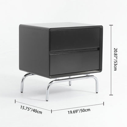 Modern Minimalist Black 2-Drawer Storage Nightstand - Matte Finish Stainless Steel Base Bedside Table For Bedroom