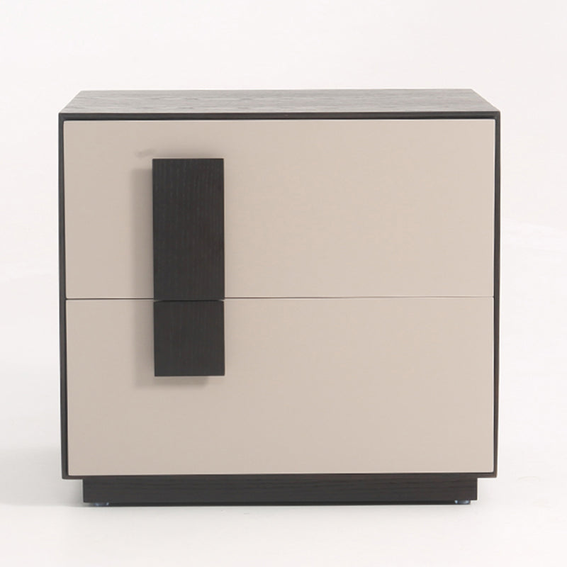 Modern Mid-Century Black & Walnut 2-Drawer Storage Nightstand - Color Blocking Frame Bedside Table For Bedroom