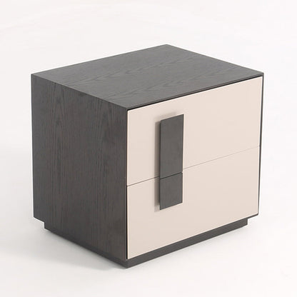 Modern Mid-Century Black & Walnut 2-Drawer Storage Nightstand - Color Blocking Frame Bedside Table For Bedroom