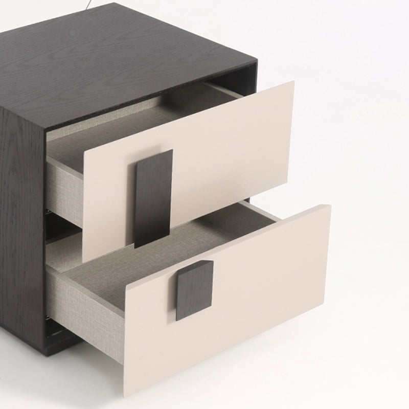Modern Mid-Century Black & Walnut 2-Drawer Storage Nightstand - Color Blocking Frame Bedside Table For Bedroom