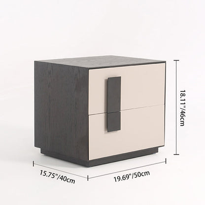 Modern Mid-Century Black & Walnut 2-Drawer Storage Nightstand - Color Blocking Frame Bedside Table For Bedroom