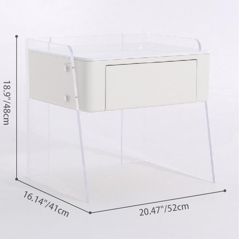 Modern Minimalist Cream White 1-Drawer Storage Nightstand - Acrylic High Legs Bedside Table For Bedroom
