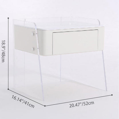Modern Minimalist Cream White 1-Drawer Storage Nightstand - Acrylic High Legs Bedside Table For Bedroom