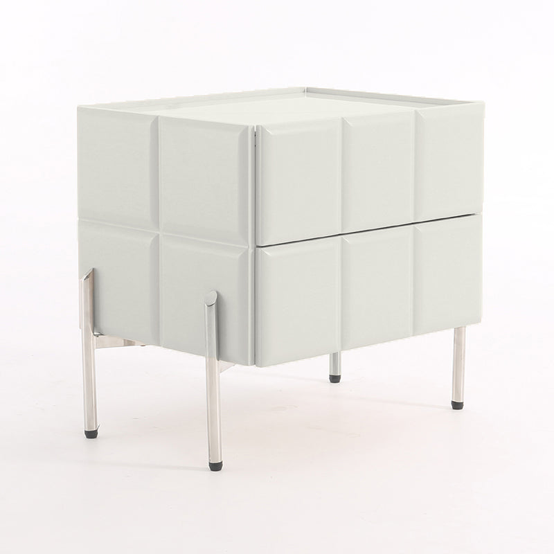 Contemporary Scandinavian Cream 2-Drawer Nightstand - Sintered Stone Top Embossed Cube Bedside Table For Bedroom