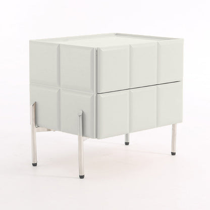 Contemporary Scandinavian Cream 2-Drawer Nightstand - Sintered Stone Top Embossed Cube Bedside Table For Bedroom