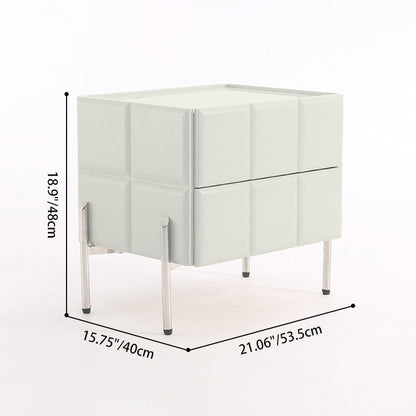 Contemporary Scandinavian Cream 2-Drawer Nightstand - Sintered Stone Top Embossed Cube Bedside Table For Bedroom