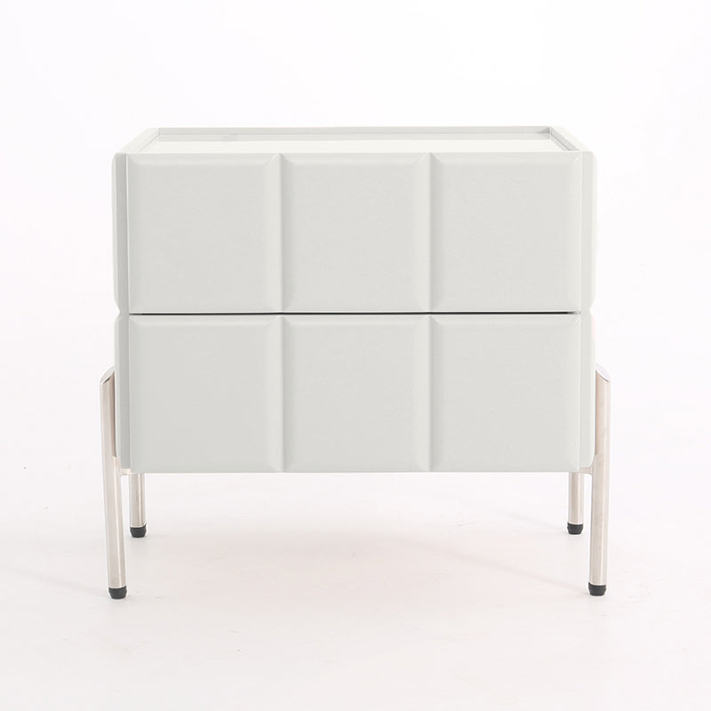 Contemporary Scandinavian Cream 2-Drawer Nightstand - Sintered Stone Top Embossed Cube Bedside Table For Bedroom