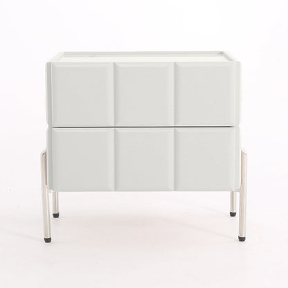 Contemporary Scandinavian Cream 2-Drawer Nightstand - Sintered Stone Top Embossed Cube Bedside Table For Bedroom